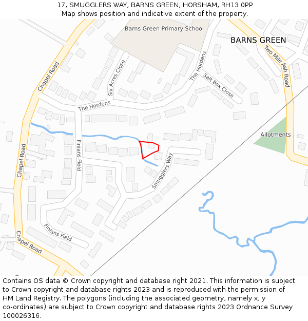 17, SMUGGLERS WAY, BARNS GREEN, HORSHAM, RH13 0PP: Location map and indicative extent of plot