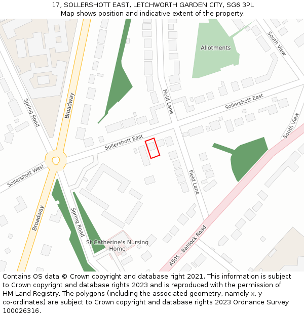 17, SOLLERSHOTT EAST, LETCHWORTH GARDEN CITY, SG6 3PL: Location map and indicative extent of plot