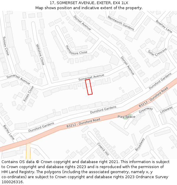 17, SOMERSET AVENUE, EXETER, EX4 1LX: Location map and indicative extent of plot