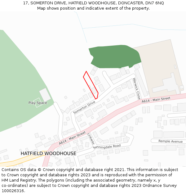 17, SOMERTON DRIVE, HATFIELD WOODHOUSE, DONCASTER, DN7 6NQ: Location map and indicative extent of plot