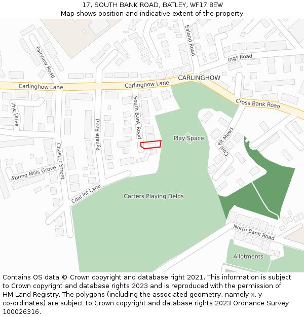 17, SOUTH BANK ROAD, BATLEY, WF17 8EW: Location map and indicative extent of plot
