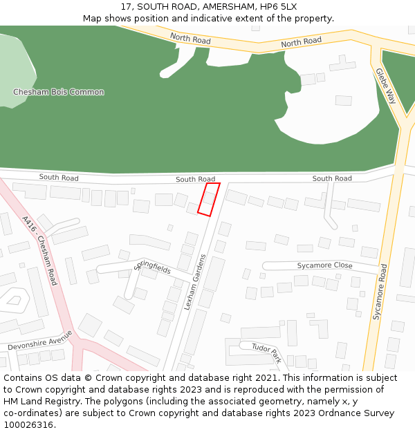 17, SOUTH ROAD, AMERSHAM, HP6 5LX: Location map and indicative extent of plot