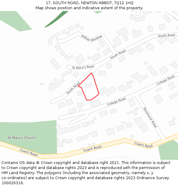 17, SOUTH ROAD, NEWTON ABBOT, TQ12 1HQ: Location map and indicative extent of plot