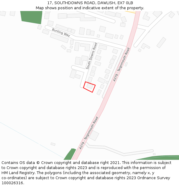 17, SOUTHDOWNS ROAD, DAWLISH, EX7 0LB: Location map and indicative extent of plot