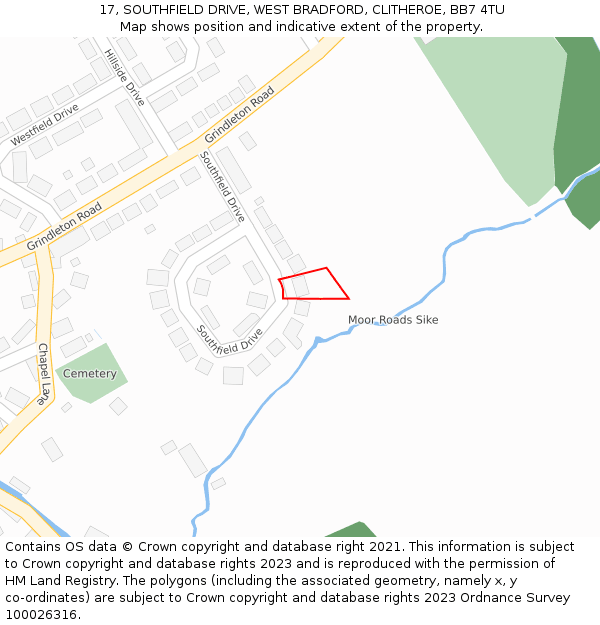 17, SOUTHFIELD DRIVE, WEST BRADFORD, CLITHEROE, BB7 4TU: Location map and indicative extent of plot
