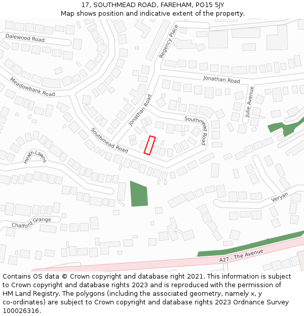 17, SOUTHMEAD ROAD, FAREHAM, PO15 5JY: Location map and indicative extent of plot