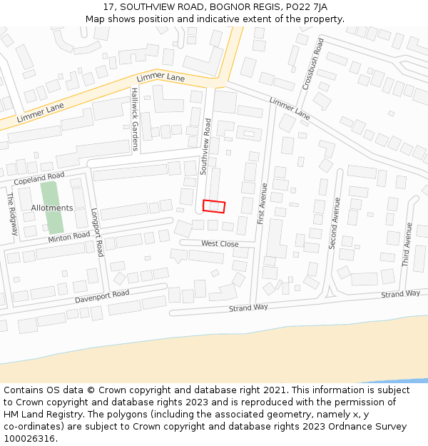 17, SOUTHVIEW ROAD, BOGNOR REGIS, PO22 7JA: Location map and indicative extent of plot