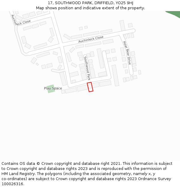 17, SOUTHWOOD PARK, DRIFFIELD, YO25 9HJ: Location map and indicative extent of plot