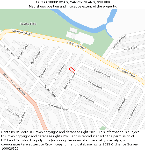 17, SPANBEEK ROAD, CANVEY ISLAND, SS8 8BP: Location map and indicative extent of plot