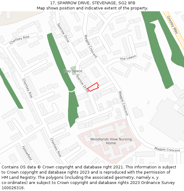 17, SPARROW DRIVE, STEVENAGE, SG2 9FB: Location map and indicative extent of plot