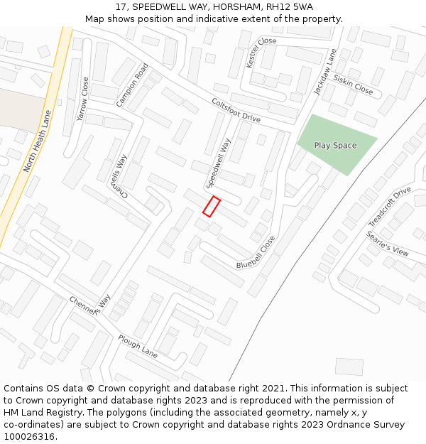 17, SPEEDWELL WAY, HORSHAM, RH12 5WA: Location map and indicative extent of plot