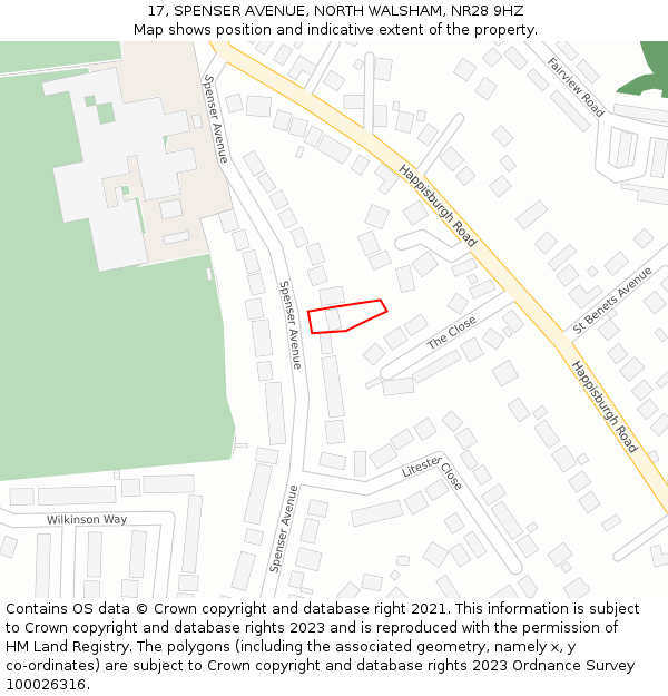 17, SPENSER AVENUE, NORTH WALSHAM, NR28 9HZ: Location map and indicative extent of plot
