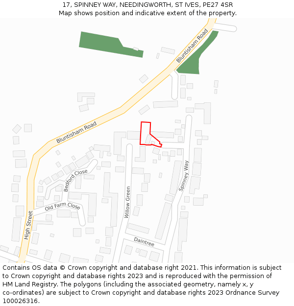 17, SPINNEY WAY, NEEDINGWORTH, ST IVES, PE27 4SR: Location map and indicative extent of plot