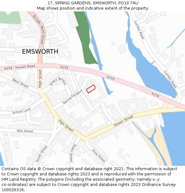 17, SPRING GARDENS, EMSWORTH, PO10 7AU: Location map and indicative extent of plot