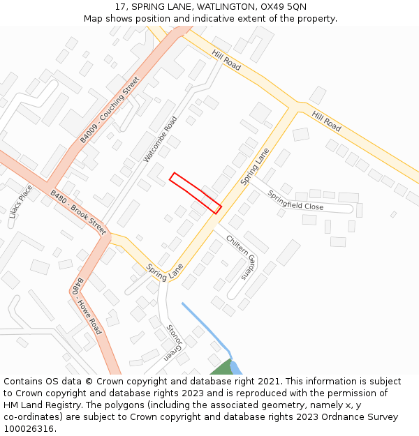 17, SPRING LANE, WATLINGTON, OX49 5QN: Location map and indicative extent of plot