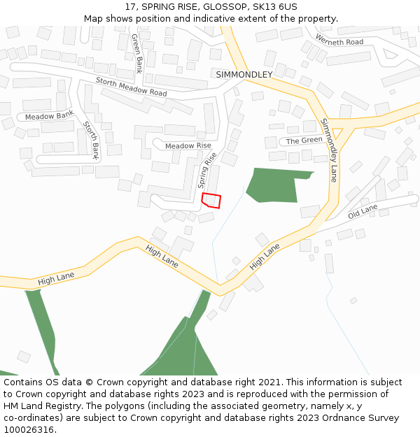 17, SPRING RISE, GLOSSOP, SK13 6US: Location map and indicative extent of plot
