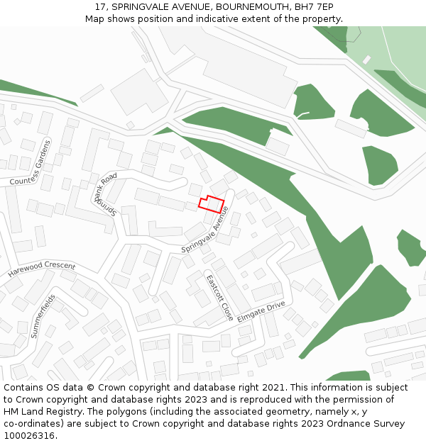 17, SPRINGVALE AVENUE, BOURNEMOUTH, BH7 7EP: Location map and indicative extent of plot