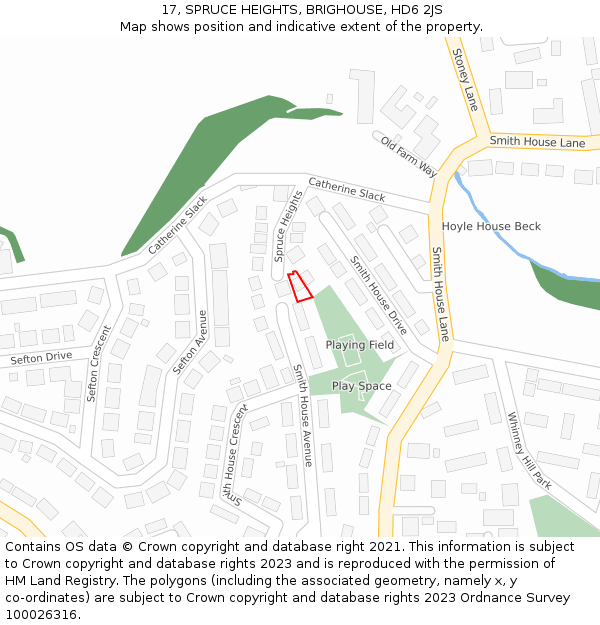 17, SPRUCE HEIGHTS, BRIGHOUSE, HD6 2JS: Location map and indicative extent of plot