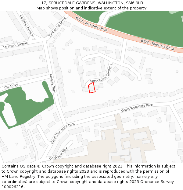 17, SPRUCEDALE GARDENS, WALLINGTON, SM6 9LB: Location map and indicative extent of plot