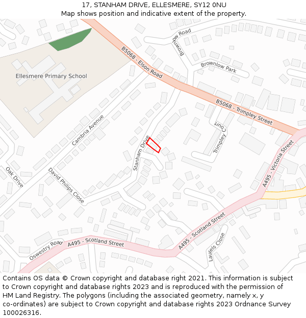 17, STANHAM DRIVE, ELLESMERE, SY12 0NU: Location map and indicative extent of plot