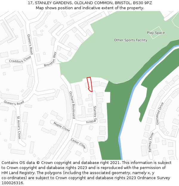 17, STANLEY GARDENS, OLDLAND COMMON, BRISTOL, BS30 9PZ: Location map and indicative extent of plot