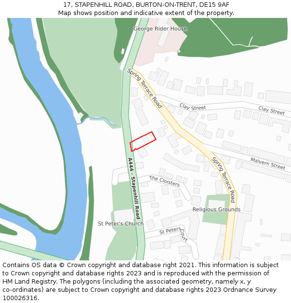 17, STAPENHILL ROAD, BURTON-ON-TRENT, DE15 9AF: Location map and indicative extent of plot