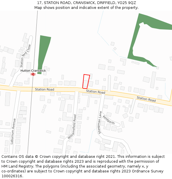 17, STATION ROAD, CRANSWICK, DRIFFIELD, YO25 9QZ: Location map and indicative extent of plot