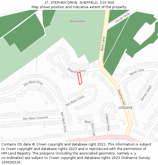 17, STEPHEN DRIVE, SHEFFIELD, S10 5NX: Location map and indicative extent of plot