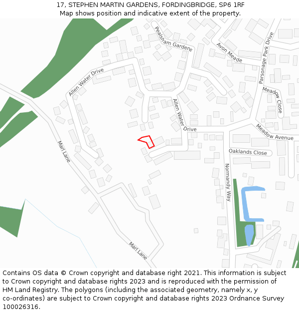 17, STEPHEN MARTIN GARDENS, FORDINGBRIDGE, SP6 1RF: Location map and indicative extent of plot