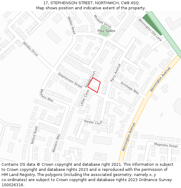 17, STEPHENSON STREET, NORTHWICH, CW8 4SQ: Location map and indicative extent of plot