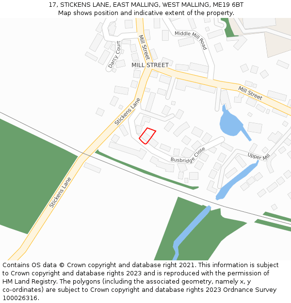 17, STICKENS LANE, EAST MALLING, WEST MALLING, ME19 6BT: Location map and indicative extent of plot