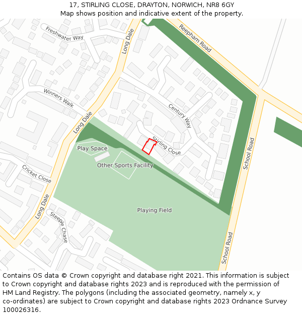 17, STIRLING CLOSE, DRAYTON, NORWICH, NR8 6GY: Location map and indicative extent of plot