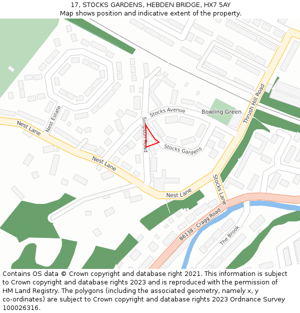 17, STOCKS GARDENS, HEBDEN BRIDGE, HX7 5AY: Location map and indicative extent of plot