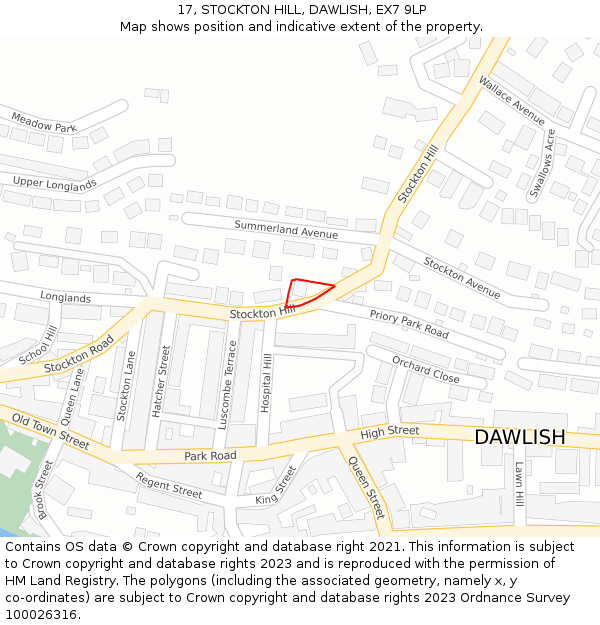 17, STOCKTON HILL, DAWLISH, EX7 9LP: Location map and indicative extent of plot