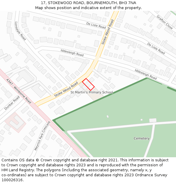 17, STOKEWOOD ROAD, BOURNEMOUTH, BH3 7NA: Location map and indicative extent of plot