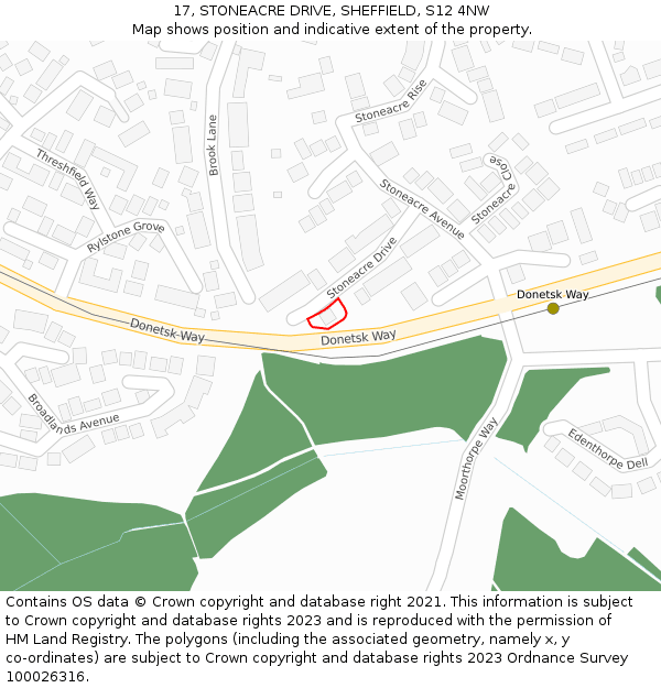 17, STONEACRE DRIVE, SHEFFIELD, S12 4NW: Location map and indicative extent of plot