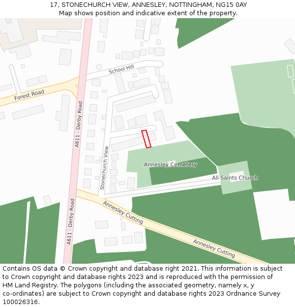 17, STONECHURCH VIEW, ANNESLEY, NOTTINGHAM, NG15 0AY: Location map and indicative extent of plot