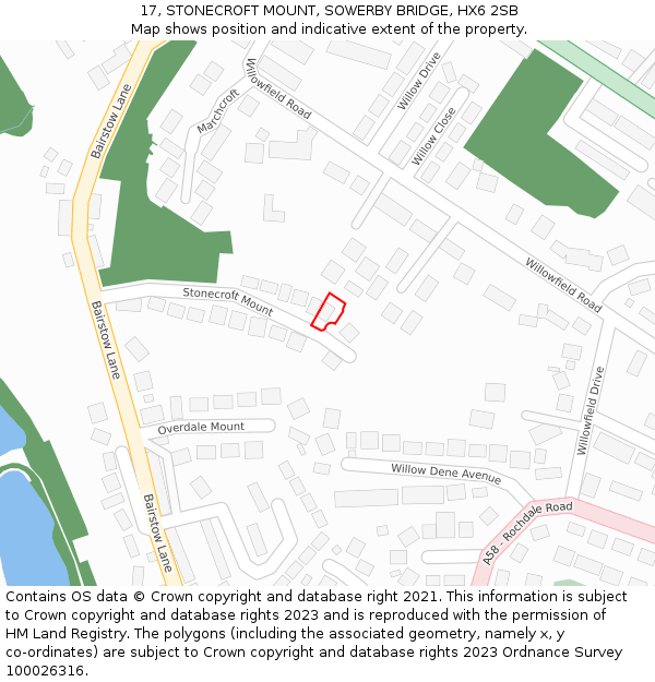 17, STONECROFT MOUNT, SOWERBY BRIDGE, HX6 2SB: Location map and indicative extent of plot