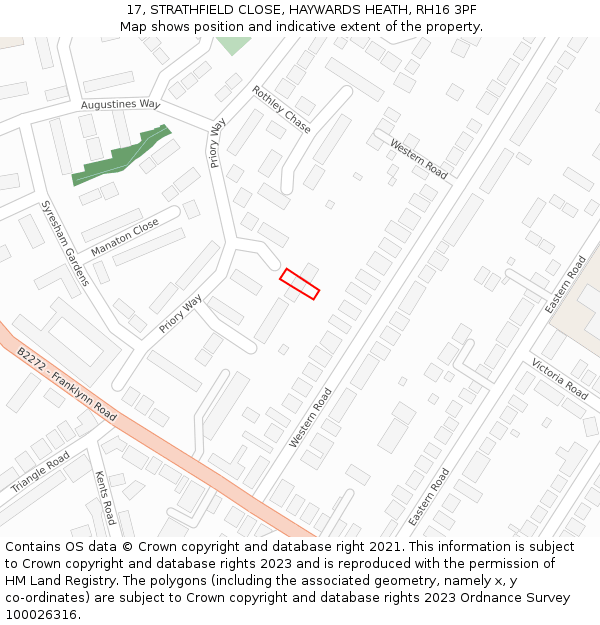 17, STRATHFIELD CLOSE, HAYWARDS HEATH, RH16 3PF: Location map and indicative extent of plot