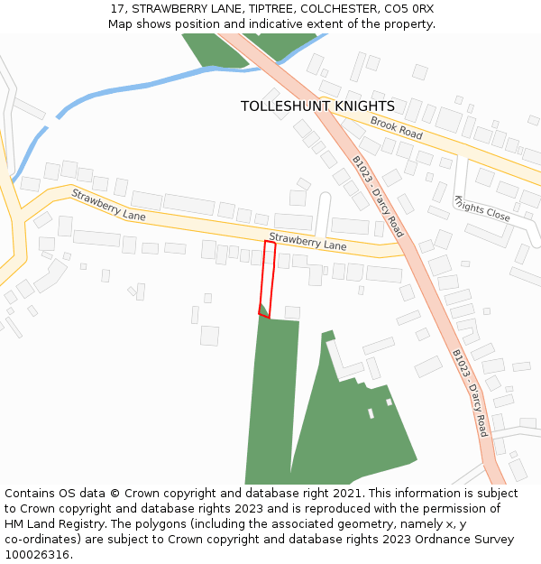 17, STRAWBERRY LANE, TIPTREE, COLCHESTER, CO5 0RX: Location map and indicative extent of plot