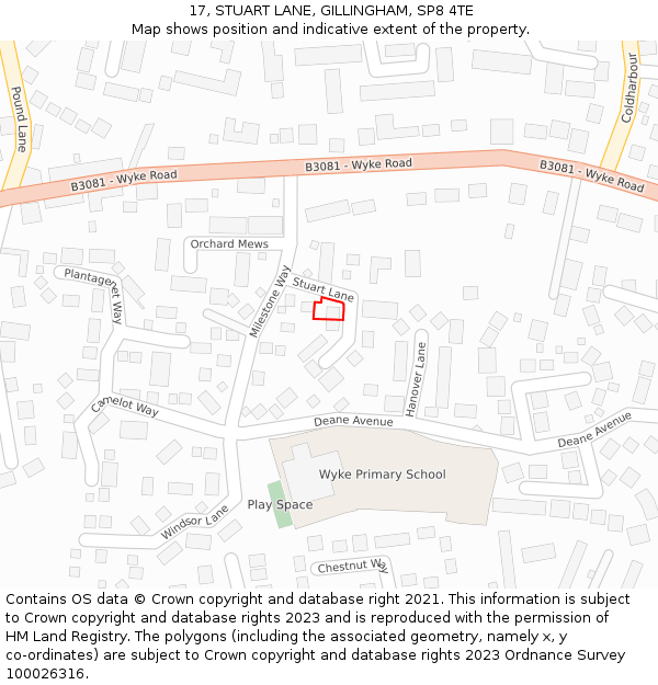 17, STUART LANE, GILLINGHAM, SP8 4TE: Location map and indicative extent of plot