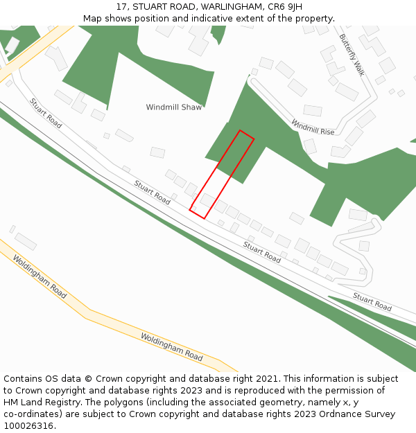 17, STUART ROAD, WARLINGHAM, CR6 9JH: Location map and indicative extent of plot