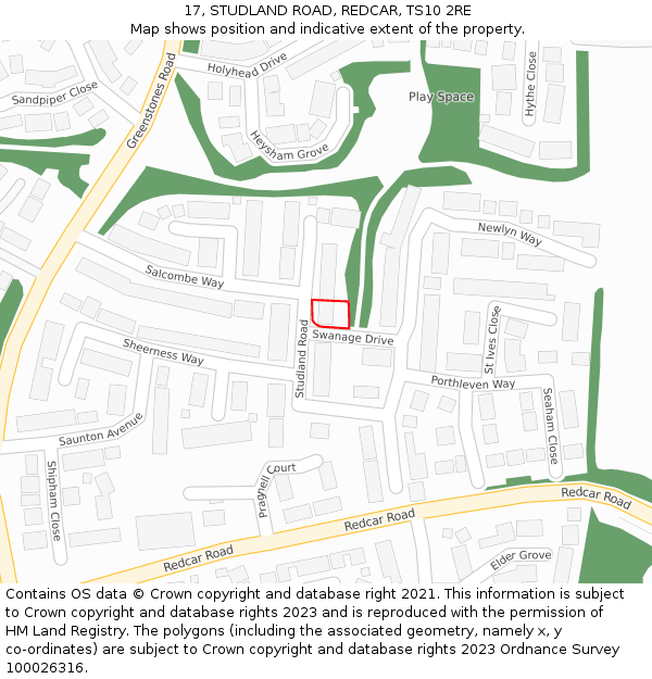 17, STUDLAND ROAD, REDCAR, TS10 2RE: Location map and indicative extent of plot