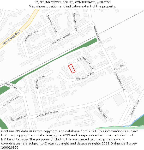 17, STUMPCROSS COURT, PONTEFRACT, WF8 2DG: Location map and indicative extent of plot