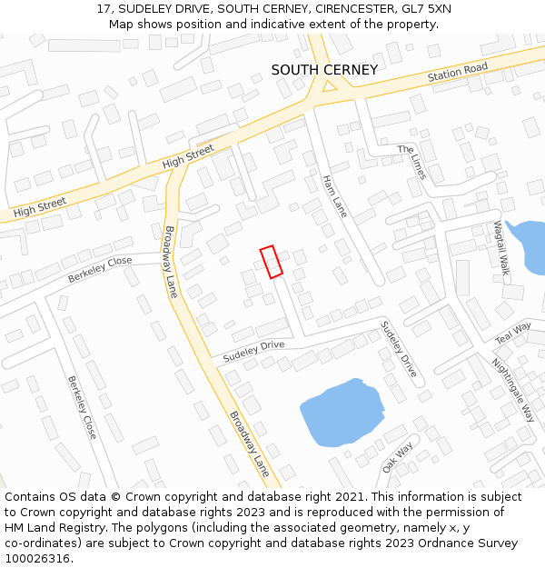 17, SUDELEY DRIVE, SOUTH CERNEY, CIRENCESTER, GL7 5XN: Location map and indicative extent of plot