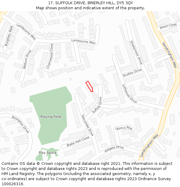 17, SUFFOLK DRIVE, BRIERLEY HILL, DY5 3QY: Location map and indicative extent of plot