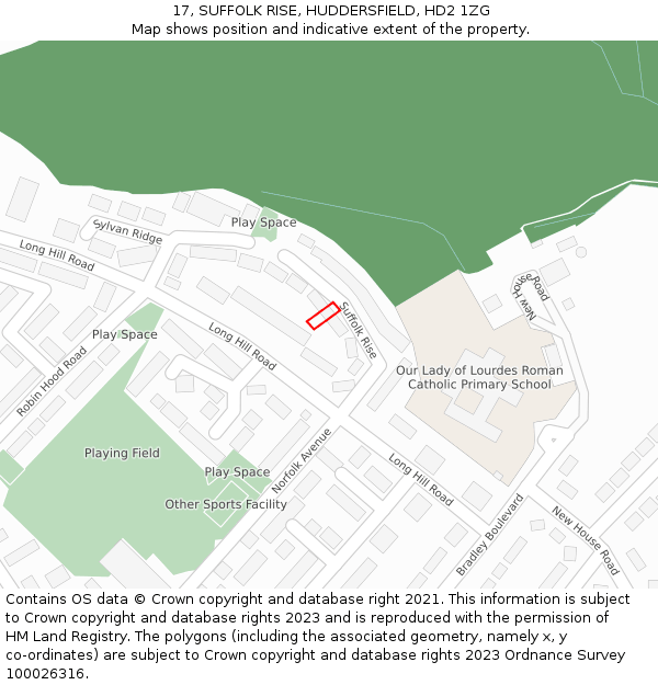 17, SUFFOLK RISE, HUDDERSFIELD, HD2 1ZG: Location map and indicative extent of plot