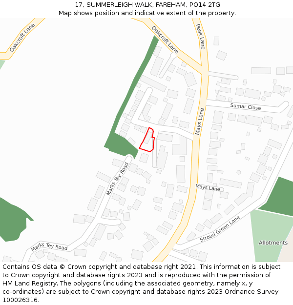 17, SUMMERLEIGH WALK, FAREHAM, PO14 2TG: Location map and indicative extent of plot