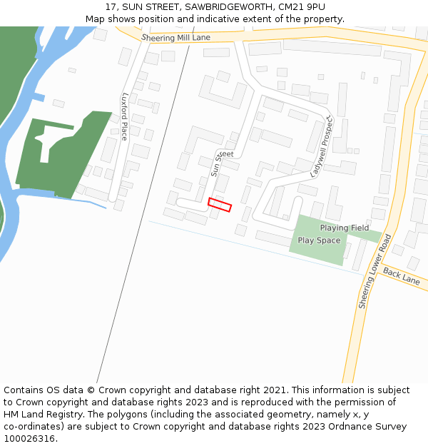 17, SUN STREET, SAWBRIDGEWORTH, CM21 9PU: Location map and indicative extent of plot