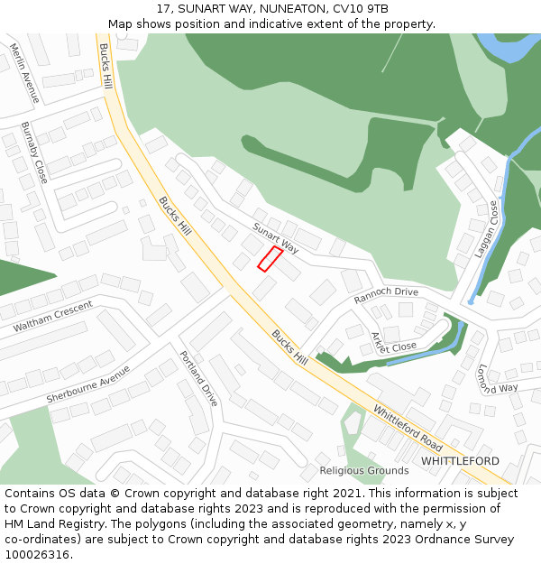 17, SUNART WAY, NUNEATON, CV10 9TB: Location map and indicative extent of plot